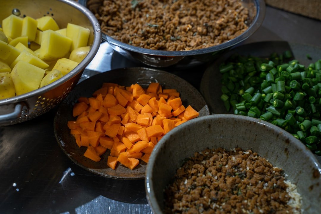 Ingredients neatly organized in small bowls on a cutting board, showing mise en place preparation
